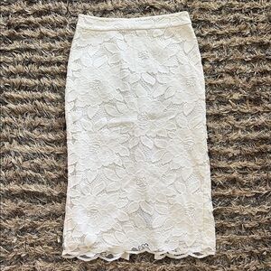 Bebe White Lace Mesh Lined Midi Pencil Skirt, Size 0